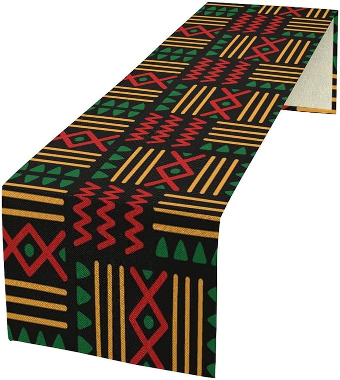 Ethnic Tribal Table Runner Kwanzaa Juneteenth Traditional Aztec African Black History Month Dinner Runner for Farmhouse Kitchen Dinner Table Holiday Party Decoration 13x90in