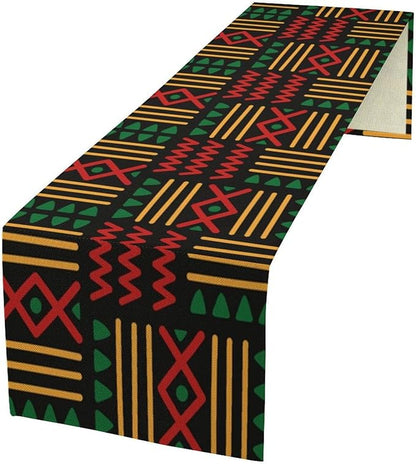 Ethnic Tribal Table Runner Kwanzaa Juneteenth Traditional Aztec African Black History Month Dinner Runner for Farmhouse Kitchen Dinner Table Holiday Party Decoration 13x90in