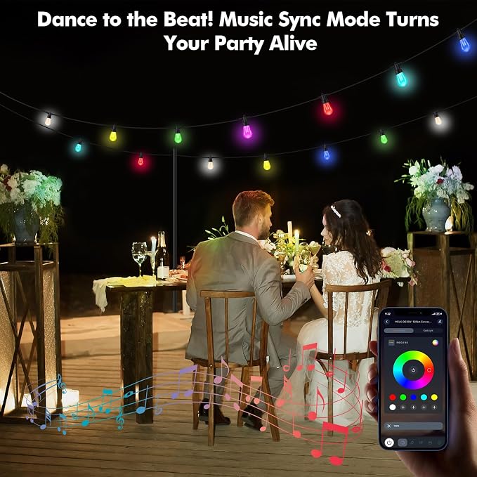 TviewSmart Outdoor String Lights Waterproof Color Changing for Patio 52FT | Warm White, APP&Remote Control, Custom Colors, Timer, Shatterproof Hanging Lights for Outside Backyard Porch Balcony Deck