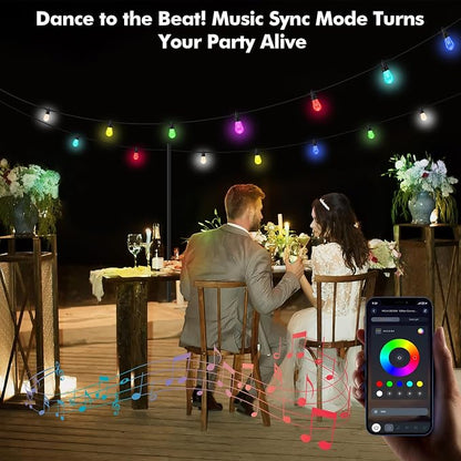 TviewSmart Outdoor String Lights Waterproof Color Changing for Patio 52FT | Warm White, APP&Remote Control, Custom Colors, Timer, Shatterproof Hanging Lights for Outside Backyard Porch Balcony Deck