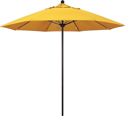 California Umbrella 9' Rd. Venture Series Contract Grade Patio Umbrella, Push Open Pin Stop, Bronze Finish, Sunbrella Sunflower Yellow