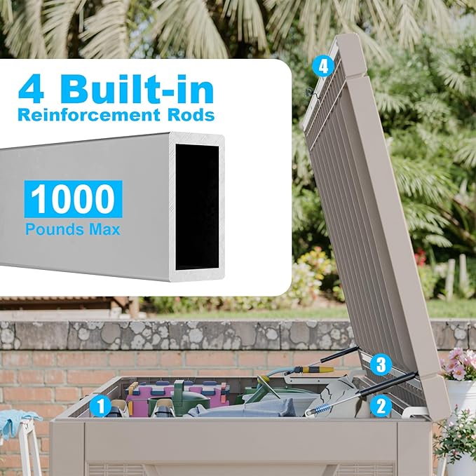 321 Gallon Outdoor Storage Box Lockable Waterproof Deck Box, Weatherproof UV-Resistant Durable Large Patio Storage Container for Patio Cushions, Garden Tool Pool Accessories, Furniture Pillow