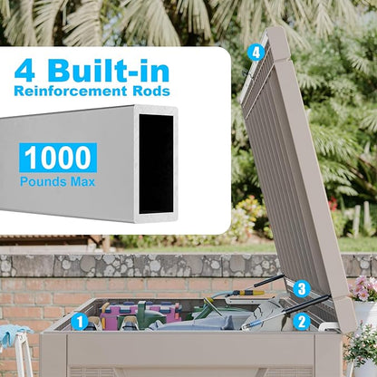 PatioZen 320 Gallon Large Deck Box,Resin Outdoor Storage Box with Lockable for Patio Furniture, Pool Accessories, Garden Tools Waterproof Outside Storage Box, Grey