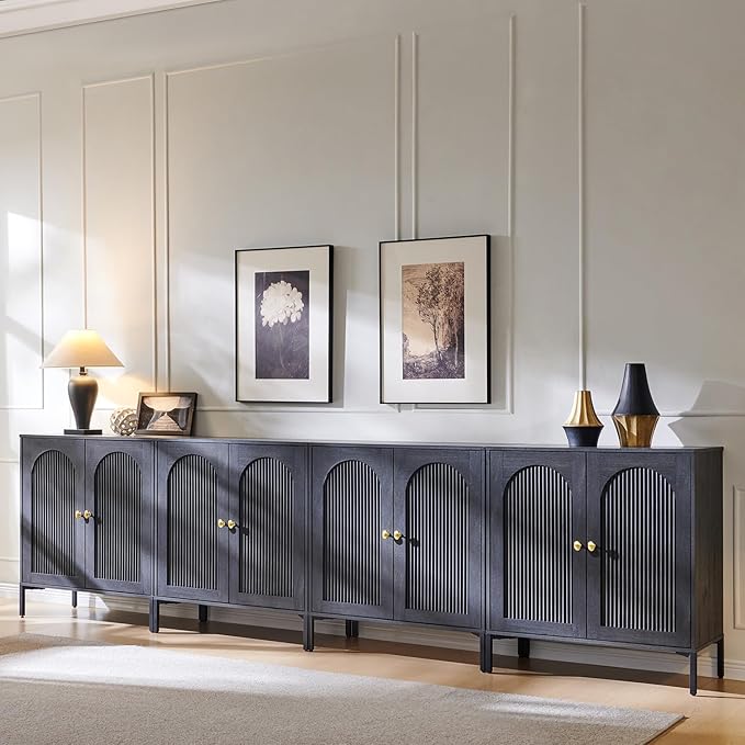 IFBUY Modern Sideboard Buffet Cabinet, 123.5" W Fluted Arched Buffet Cabinet with Storage and Adjustable Shelves, Wooden Modular Coffee Bar Cabinets for Kitchen, Entryway, Dark Grey