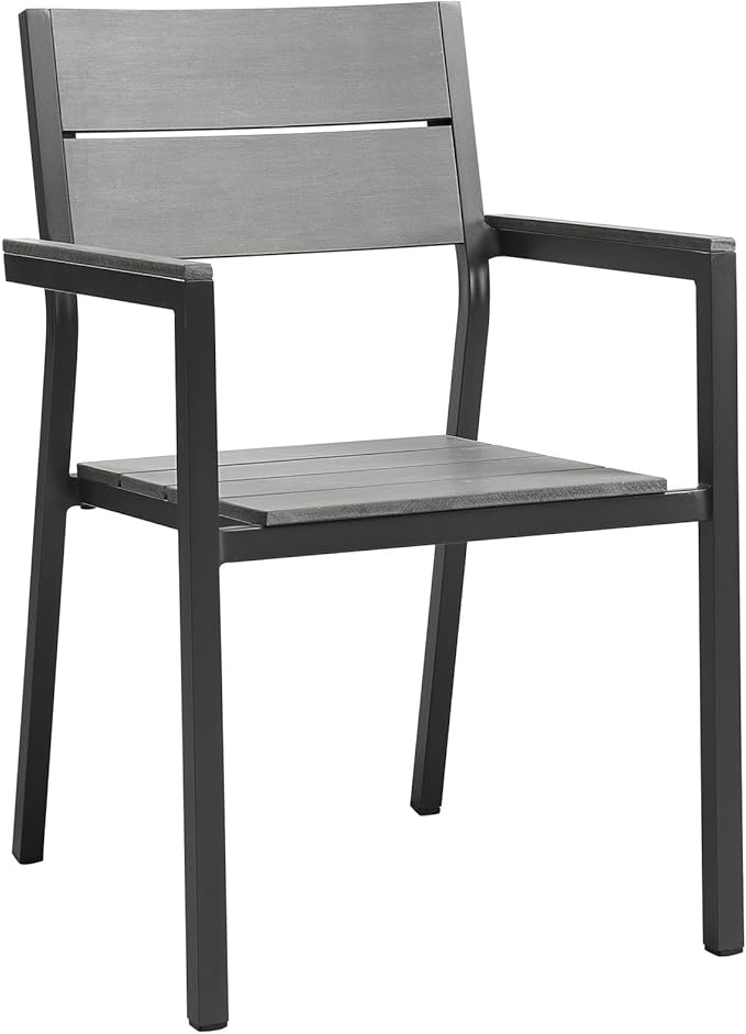 Modway Maine Aluminum 5-Piece Outdoor Patio Dining Set with 63" Dining Table and Four Dining Armchairs in Brown Gray