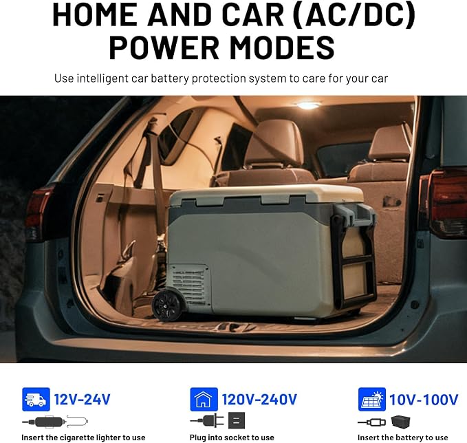 GS40W Portable Wheeled Car Freezer,45Quart 12V Car Refrigerator with Dual Zone,Electric Compressor Cooler -4℉~68℉ for Camping, RV, Truck, Travel, Outdoor