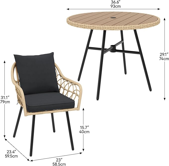 YITAHOME Outdoor Armchairs Set, Handwoven All-Weather Rattan Chairs with Plush Removable Cushions and Sturdy Iron Frame for Patio, Deck, or Poolside (Set of 4)