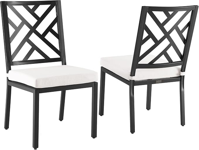 Crosley Furniture Locke 2-Piece Outdoor Chair Set, Dining Patio Chairs for Deck, Backyard, Matte Black with Creme Cushions