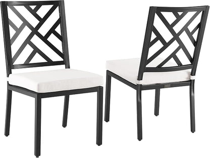 Crosley Furniture Locke 2-Piece Outdoor Chair Set, Dining Patio Chairs for Deck, Backyard, Matte Black with Creme Cushions