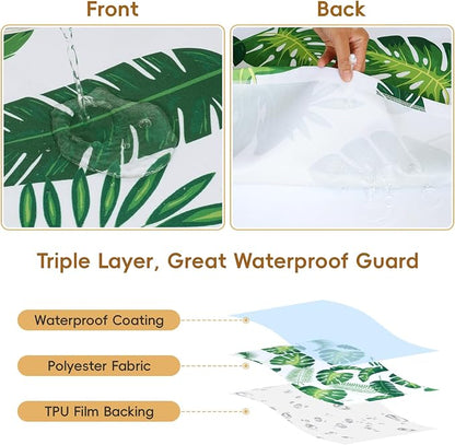 SquarePie Picnic Table Cover with Bench Covers - Waterproof Fitted Elastic Tablecloth for 6 FT Tables - Washable Polyester Camping Table Cloth for Outdoor Patio RV BBQ (Palm Leaf, 30"x72")
