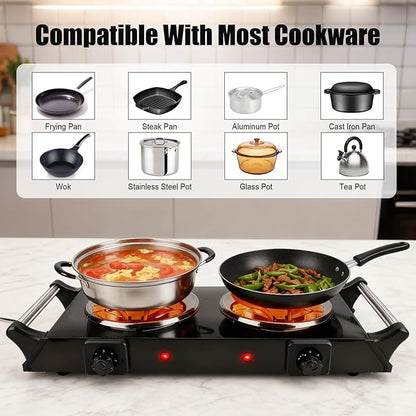 Electric Charcoal Burner Stove, 500W Single Coil Hot Plate Starter with Grill Tongs, 5-Level Temp, Smart Heat Control & Stainless Steel Fast Heating for Cooking top Countertop (4271Black)