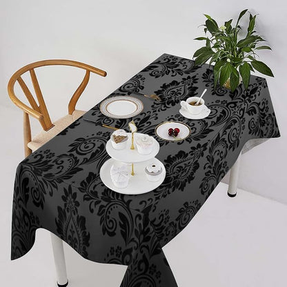 Gothic Black Damask Tablecloth, Vintage Floral Exotic Bohemian Antique Victorian Table Cloth Water Resistant Table Cover for Farmhouse Party Holiday Kitchen Dinner Table 60x90