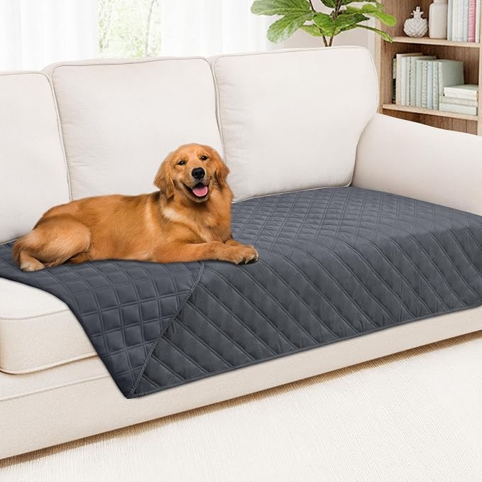 Smiry Waterproof Reversible Pet Couch Covers for Dogs | Pet Friendly, Soft Fabric, Washable Sofa Furniture Protector for Dogs Cat Kids, Checkered (40"x70", Dark Grey/Dark Grey)