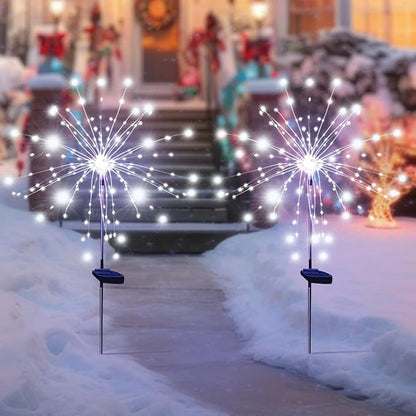 Christmas Solar Garden Firework Lights Outdoor Waterproof, 6 Pack Solar Powered Art Stake Twinkle Lighting for Outside Decor, 120 LED Sparklers String Lights for Yard Pathway Decorations (White)