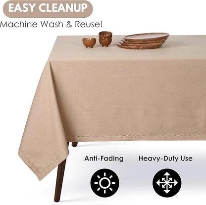 Tablecloth 52 x 70 Inch 100% Cotton Washable Rectangle Table Cover Decorative Table Cloths for Gifts, Dining, Buffet Parties & Camping - Beige Natural