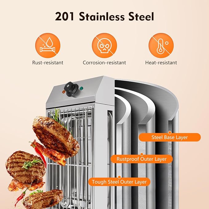 Countertop Electric BBQ Grill, 1800W Commercial Electric BBQ Grill Outdoor with Adjustable Temperature Range Practical Tray and Portable Commercial Non-Stick Barbecue Griddle Rack for Domestic Party