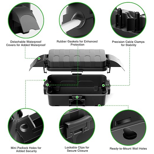 Flemoon IP55 Small Outdoor Electrical Box Waterproof, for Power Strip | Inner 5.9 x 3.2 x 1.8inch, Extension Cord Cover with Detachable Awning Covers for Plug, Outlet, Holiday Lights, Black