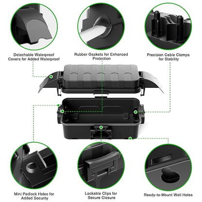 Flemoon IP55 Small Outdoor Electrical Box Waterproof, for Power Strip | Inner 5.9 x 3.2 x 1.8inch, Extension Cord Cover with Detachable Awning Covers for Plug, Outlet, Holiday Lights, Black