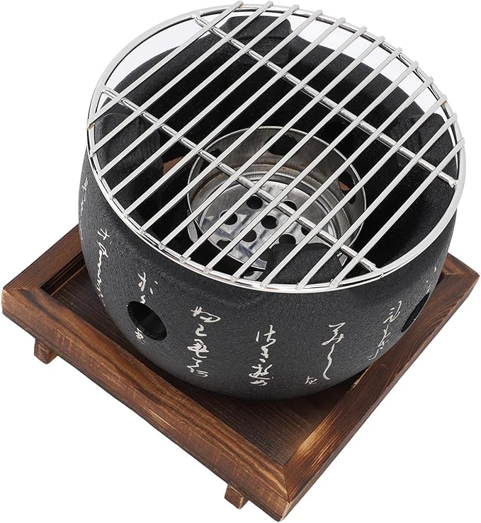 Mini Japanese Style Charcoal Grill Portable Round BBQ Stove for Home and Outdoor Grilling (L)