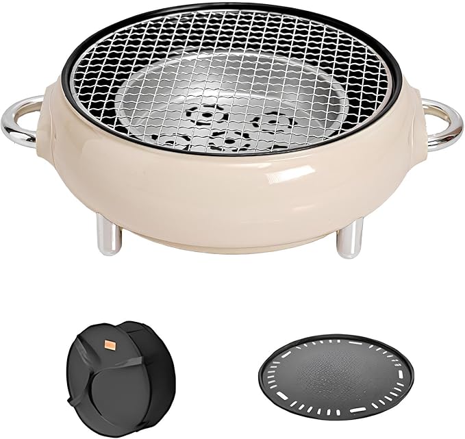 Mini Portable Barbecue Grill, Outdoor BBQ Grill Korean Style Charcoal Grill, Easy to Assemble and Clean, A Variety of Packages Available(Off-Whit,D)
