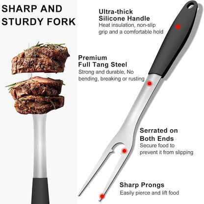 15.8" Heavy Duty Grill Set - Stainless Steel BBQ Tools with Spatula & Fork, Professional Grilling Gifts for Men, Outdoor Barbecue Tool Set