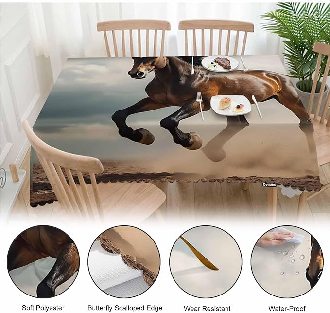 52x70 Inch Tablecloth Horse, American Western Animal Horse in Dust Non-Fading Table Covers Kitchen Dinning Tabletop Decoration, Washable Table Cloth for Outdoor and Indoor Use
