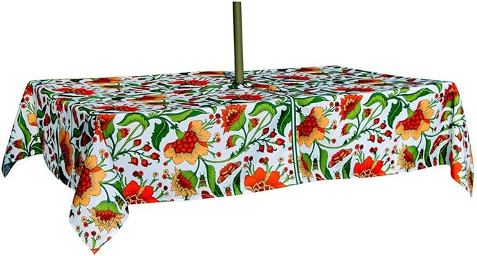 EHouseHome Outdoor Indoor 60x84 inch Rectangle Tablecloth with Umbrella Hole and Zipper, Waterproof Zippered Patio Cloths, Spring/Summer Table Covers for Backyard Circular Table/BBQs/Picnic