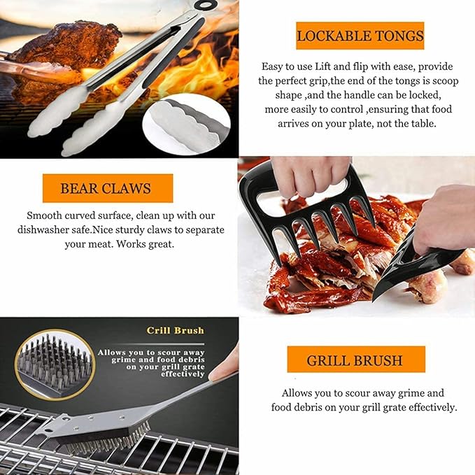 MUJUZE BBQ Grill Accessories Set,Grill Accessories Gifts for Fathers Day,BBQ Grill Sets for Men,31PCS Grilling Gifts for Men,Grilling Accessories with Apron for Dad,Barbecue Tool Sets