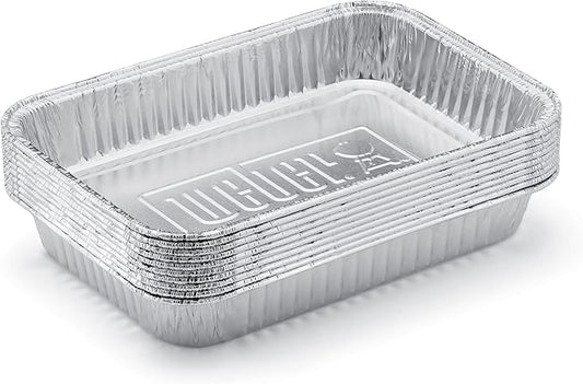 Weber Aluminum Drip Pans 10‑Pack – Disposable Foil Pans for Indirect Cooking, Catching Drippings, Ideal for Roasts, Turkeys & Gravy Drippings - Compatible with Weber Gas Grills
