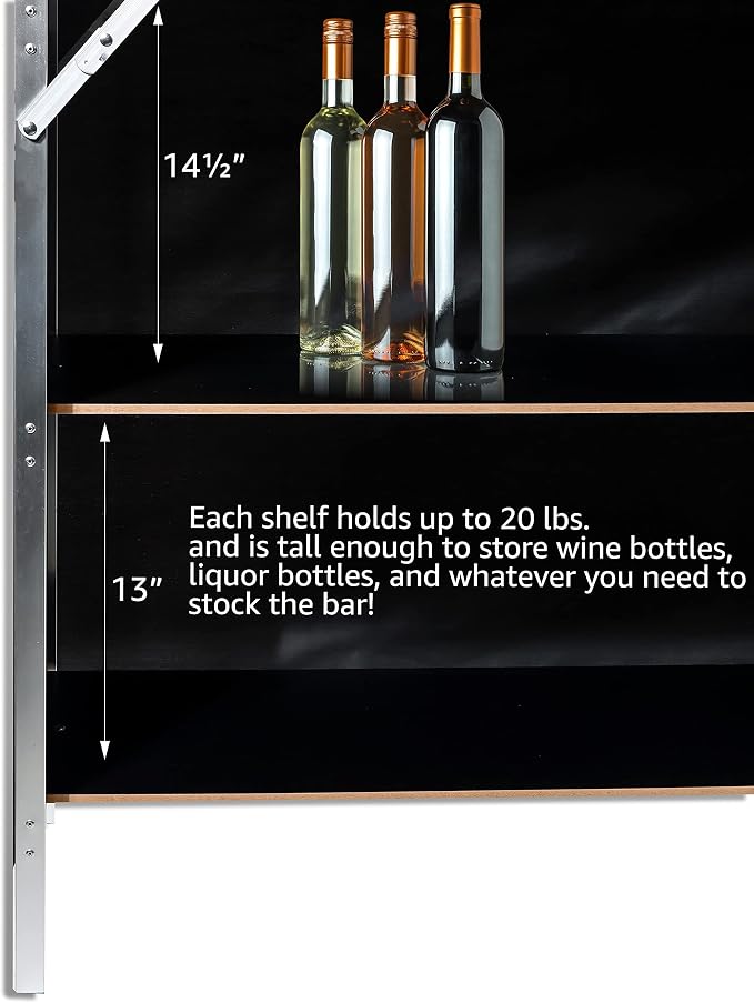 Trademark Innovations Skirt and Carrying Case Included Portable Bar Table, 2 Shelves, Silver