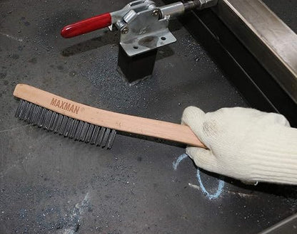 MAXMAN Wire Brush, Heavy Duty Carbon Steel and Stainless Steel Wire Brushes for Cleaning Rust, Grill, Paint Removal, Welding, Stiff Bristle Metal Brush with 14" Long Beech Wood Handle, Large, 2Pcs | Long Beech Wood Handle, Heavy Duty Wire Brushes for C...