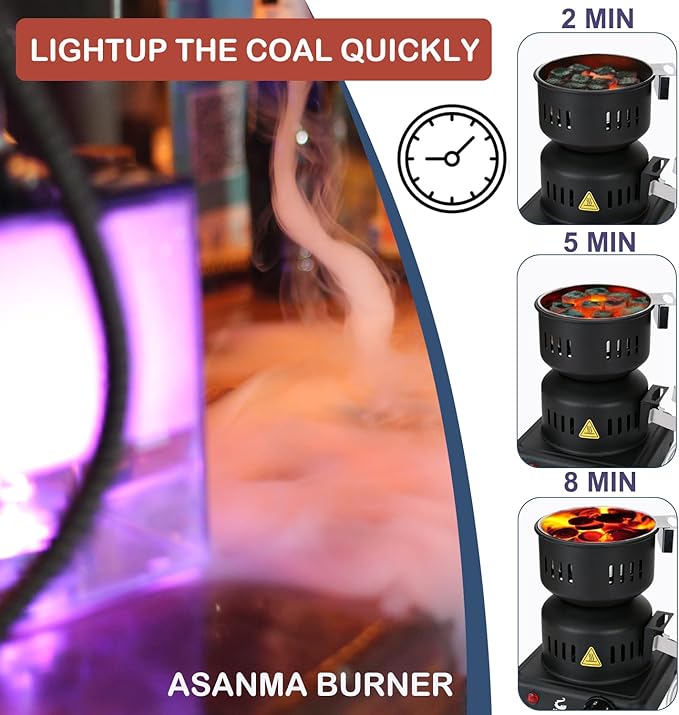 Charcoal Starter - Coal Burner for Cubes Hot Plate Durable Faster Electric Coal Stove 120V~600W Charcoal Burner with Detachable Handle Stainless Steel Grill & Rack Smart Heat Control for BBQ Kitchen