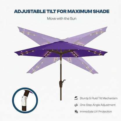10FT Solar Patio Umbrella with Lights, Outdoor Table Market Umbrella with 32 LED Lights, 8 Sturdy Ribs, Push Button Tilt and Crank for Pool, Deck and Garden, UV-Resistant