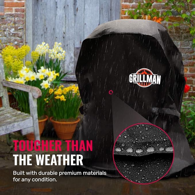 Grillman Heavy Duty BBQ Grill Cover for Outdoor Grill, 30 Inch – Waterproof, Weather Resistant, UV & Fade Resistant with Adjustable Straps – Gas Grill Cover for Weber, Genesis, Charbroil, etc. Black
