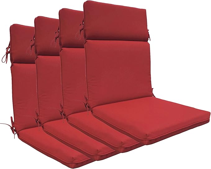 Indoor Outdoor High Back Chair Cushions Replacement Patio Chair Seat Cushions Set of 4 (Olefin Bright Red)