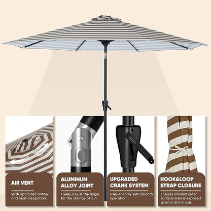 Tempera Patio Market Outdoor Table Umbrella with Push Button Tilt and Crank, Large Sun Umbrella with Sturdy Pole & Fade Resistant Canopy, Easy to Set