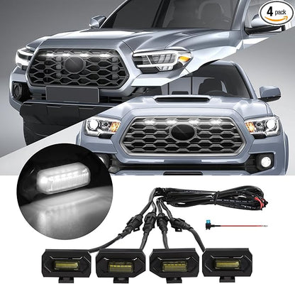 4 Pcs Grille Lights Compatible with Toyota Tacoma 2020 2021 2022 2023 TRD Off Road and Sport Models, OEM Style LED Front Grill Lights for Tacoma Accessories with Fuse & Harness (White)