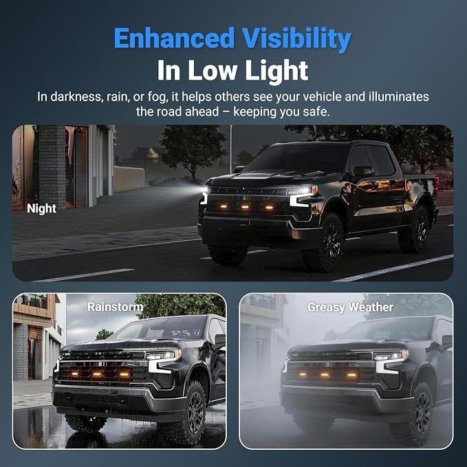 3Pcs LED Front Grille Lights Compatible with 2022-2026 Chevy Silverado 1500 LT Front Bumper Lamp Decorative Grille Lights with Fuse Wire Replacement for 2022-2026 Chevy Silverado Accessories