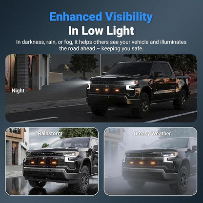 3Pcs LED Front Grille Lights Compatible with 2022-2026 Chevy Silverado 1500 LT Front Bumper Lamp Decorative Grille Lights with Fuse Wire Replacement for 2022-2026 Chevy Silverado Accessories