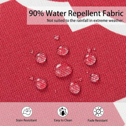 Magpie Fabrics Indoor Outdoor Cushion Cover Replacement 2 Pack, NO Insert! Water Repellent Slipcover with Ties Decor for Patio Garden Chair Sofa Bench Wicker(Red Geometry, 22x20x4 Inch)
