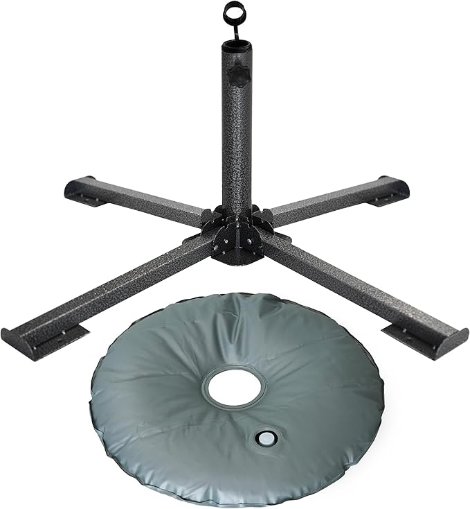 AMMSUN Foldable Portable Beach Umbrella Stand, Patio Umbrella Base Holder | Outdoor Sunshade Anchor, with Weight Bag, Rust-Free Tempered Iron Umbrella Stand for Courtyard, Garden, Beach, Lawn, Fishing
