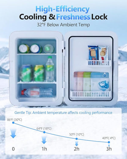 Antarctic Star Mini Personal Fridge Cooler, 10L Portable Compact Refrigerator, 2.6 Gal Small Cooler with AC/DC Adapters for Beverages, Food, Skincare, Bedroom, Office, Dorm Room, or Cabin, White