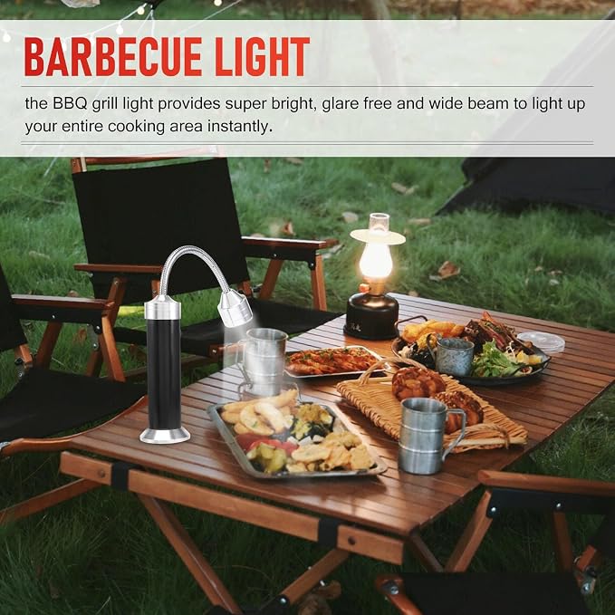 2 Pack Barbecue Grill Light Magnetic 360 Degree Adjustable BBQ Light Weather Resistant Outdoor Grill Lights BBQ Accessories Tools Set, Black