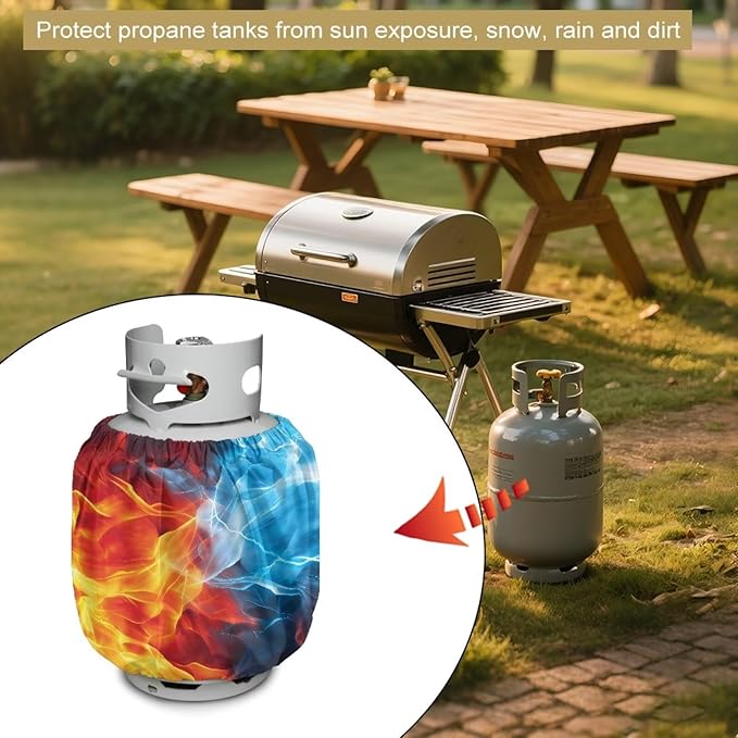 Fire Camper Propane Tank Cover Outdoor 600D Heavy Duty Waterproof Covers Fits Standard 20 lb Cylinder, 13.7'' x 16.5'' for Rv Trailer, 2 Pack