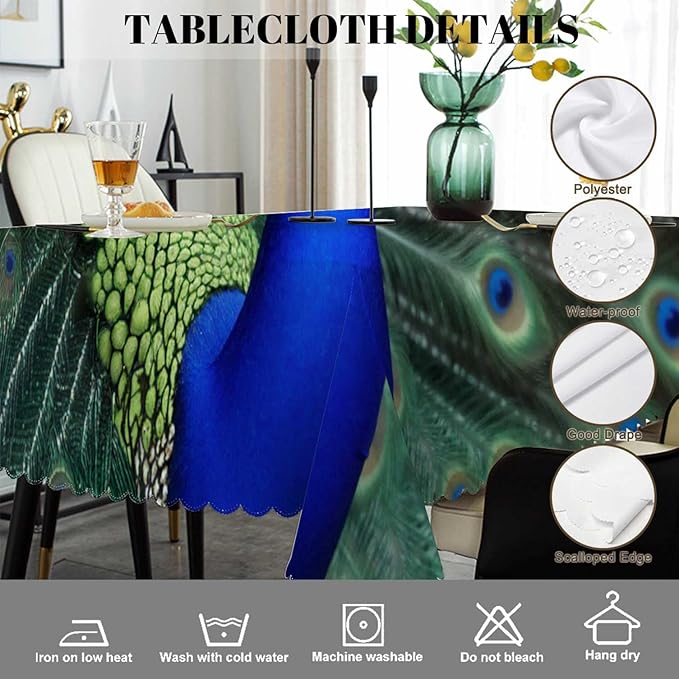Swono Peacock Table Cloth Rectangle Tables Beautiful Bird Peacock Feathers Kitchen Table Cover Oblong 52"X70" Tablecloth for Dining Table Buffet Parties Patio and Camping, Green
