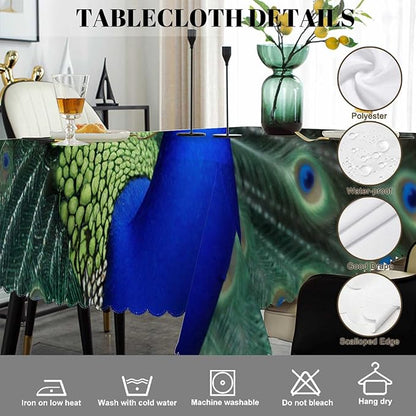 Swono Peacock Table Cloth Rectangle Tables Beautiful Bird Peacock Feathers Kitchen Table Cover Oblong 52"X70" Tablecloth for Dining Table Buffet Parties Patio and Camping, Green