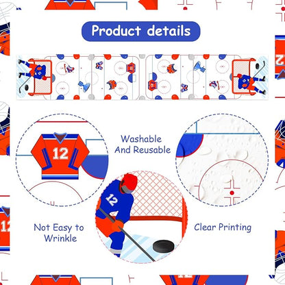 Ice Hockey Sports Theme Table Runner, Ice Sports Game Linen Fabric Table Runner for Everyday Use 72 x 13 Inches, Washable Table Cover for Indoor Outdoor Kitchen Dining Table Decor