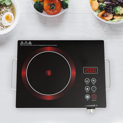 DYNAMI 1300W Electric Cooktop with LED Display and Timer,Electric Ceramic Stove Top,Countertop Stove w/Steplessly Adjustable Power,Overheat Protection,Waterproof and Oil-resistant,with Plug