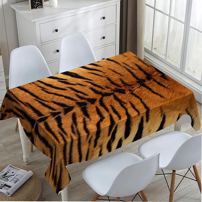 TKS MITLAN Tiger Print Tablecloth Decor Brown Black Wildlife Tiger Skin Table Cloth Dining Room Kitchen Table Cover 60" X 84" Oblong/Rectangle