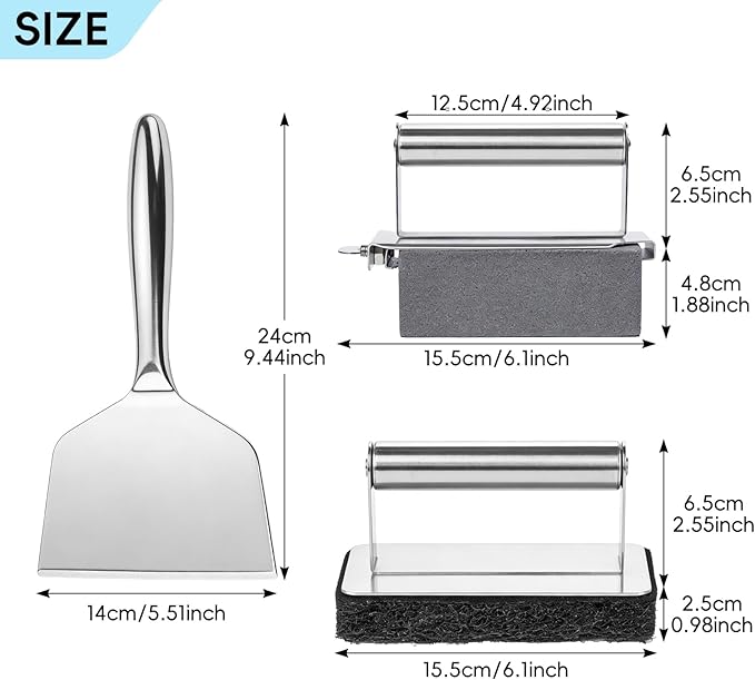 XUDAKAIXIN Griddle Cleaning Kit for Blackstone, Stainless Steel Flat Top Grill Cleaning Kit with Grill Stone, Griddle Brush &Griddle Scraper,Powerful Stain Remover